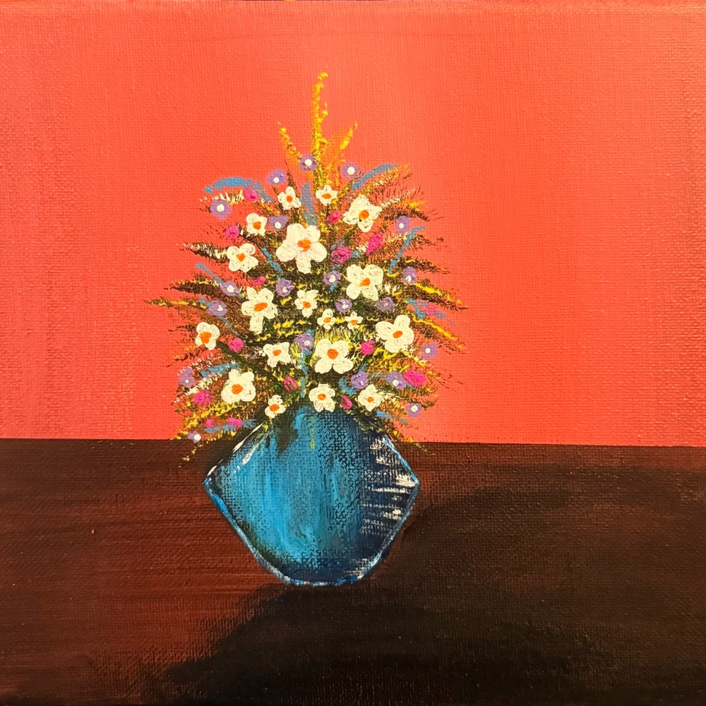 Floral Canvas Art with Blue Vase